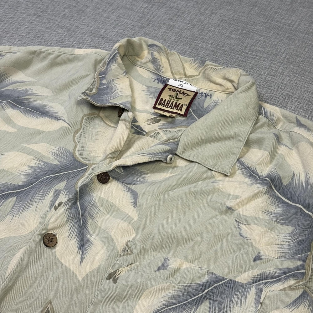 Tommy Bahama Button-Up Shirt Mens XL Green Floral Short Sleeve Silk Relaxed